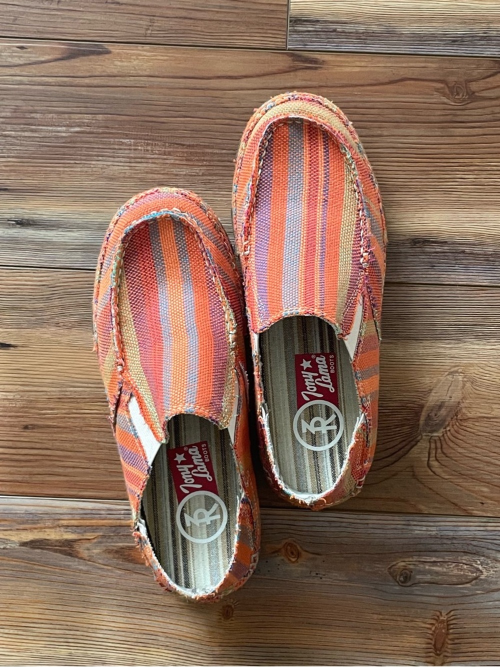 Tony Lama Orange Striped Canvas Moccasins